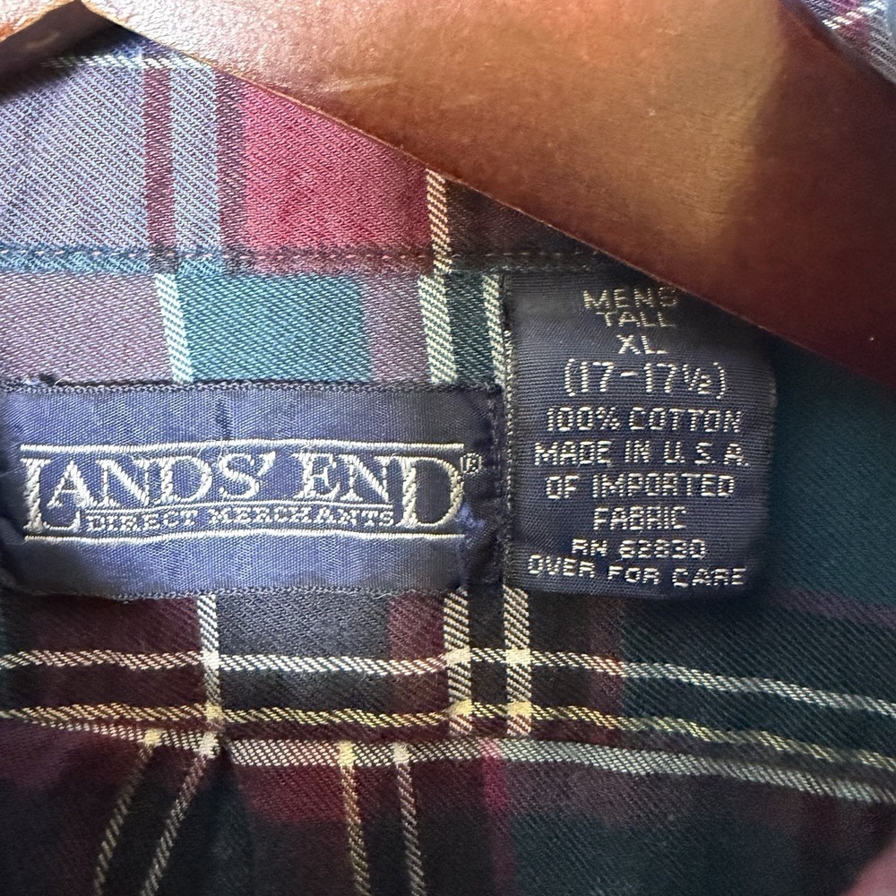 Lands End Mens Shirt XL Tall Multicolor Plaid Tailored Fit Long Sleeve Button Up - Picture 5 of 7